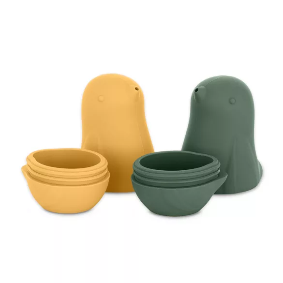 Petite&Mars Silikónová kúpeľová hračka, Love birds, Ochre - Green, 6 mesiacov+
