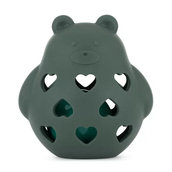 Petite&Mars Silikónová hračka s rolničkou Bear Basil Misty Green 0m+