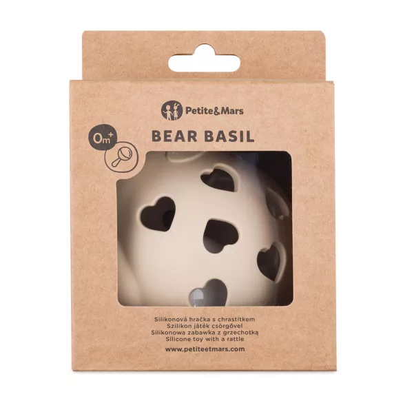 Petite&Mars Silikónová hračka s rolničkou Bear Basil Desert Sand 0m+