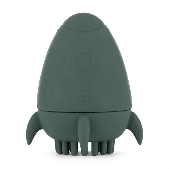 Petite&Mars Silikónová kúpeľová hračka s kefkou Splashy Rocket Misty Green 6m+