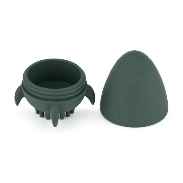 Petite&Mars Silikónová kúpeľová hračka s kefkou Splashy Rocket Misty Green 6m+