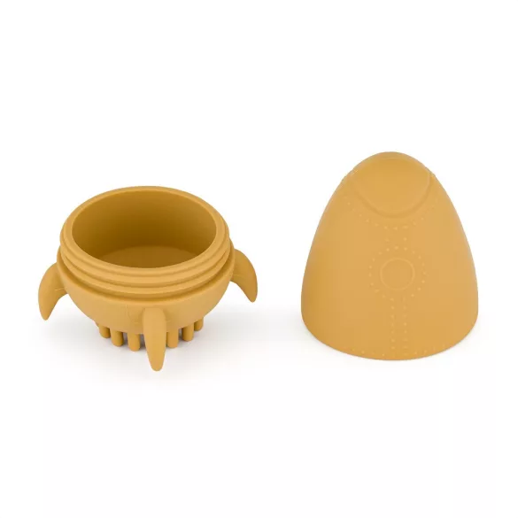 Petite&Mars Silikónová kúpeľová hračka s kefkou Splashy Rocket Intense Ochre 6m+