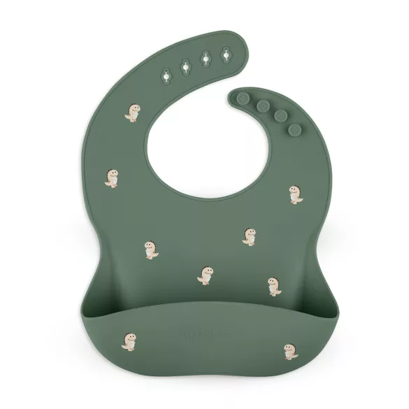 Petite&Mars Silikónová podbradník, Take&Match, od 6 mesiacov, Green Dinos