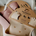 Petite&Mars Silikónová podbradník, Take&Match, od 6 mesiacov, Sand Butterflies