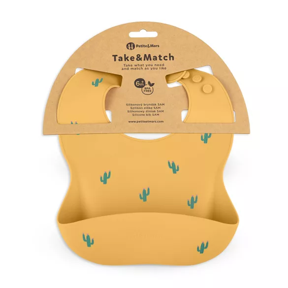 Petite&Mars Silikónová podbradník, Take&Match, od 6 mesiacov, Ochre Cacti