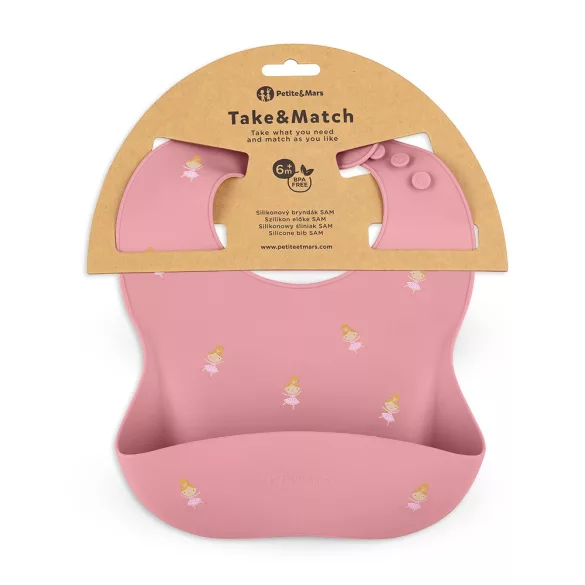 Petite&Mars Silikónová podbradník, Take&Match, od 6 mesiacov, Rose Princesses