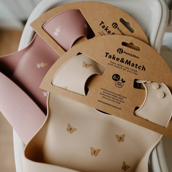 Petite&Mars Silikónová podbradník, Take&Match, od 6 mesiacov, Rose Princesses
