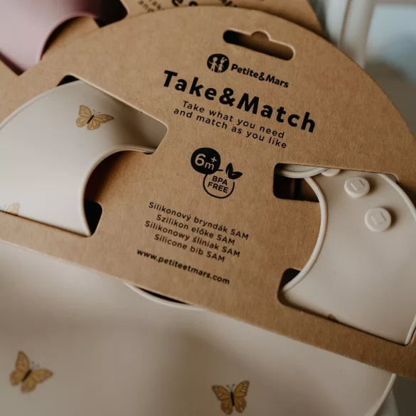 Petite&Mars Silikónová podbradník, Take&Match, 6 mesiacov+, Desert Sand