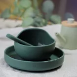 Petite&Mars Silikónová miska s prísavkou, Take&Match, Misty Green, od 6 mesiacov