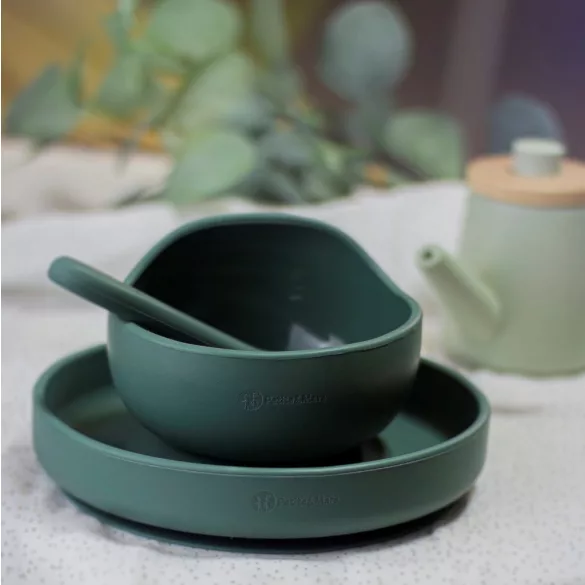 Petite&Mars Silikónová miska s prísavkou, Take&Match, Misty Green, od 6 mesiacov