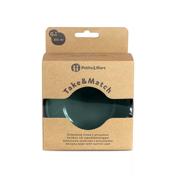 Petite&Mars Silikónová miska s prísavkou, Take&Match, Misty Green, od 6 mesiacov