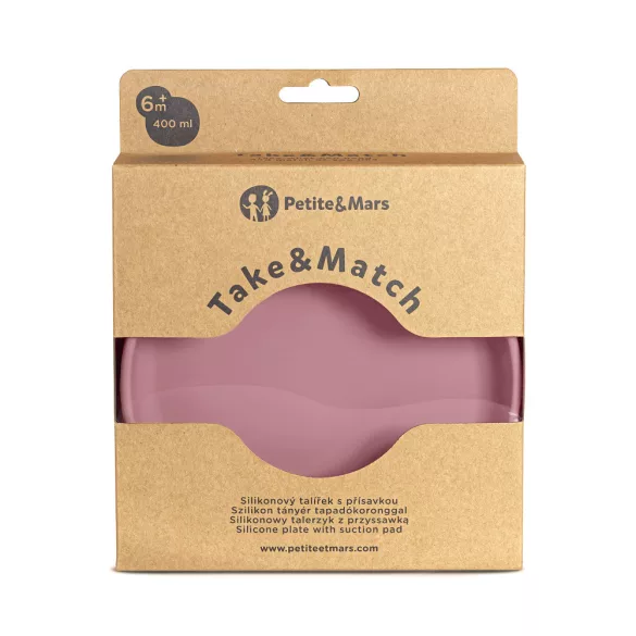 Petite&Mars Silikónový tanier s prísavkou, Take&Match, Dusty Rose, 6 mesiacov+