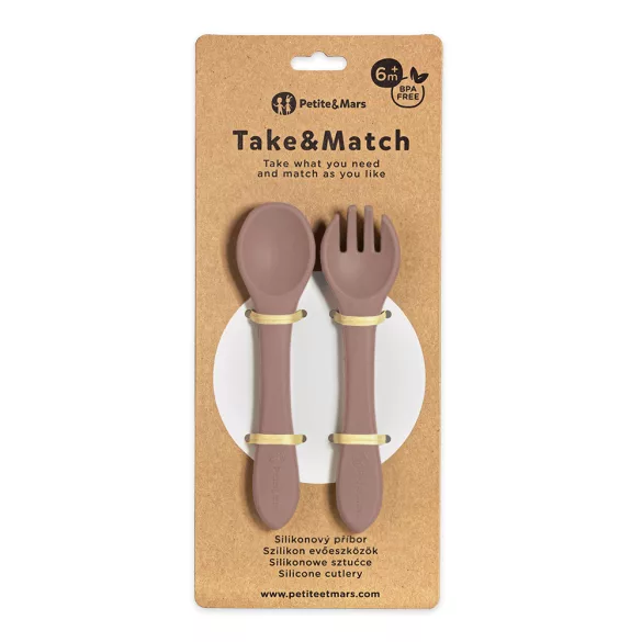Petite&Mars Silikónové príbory Take&Match Velvet Latte 6m+