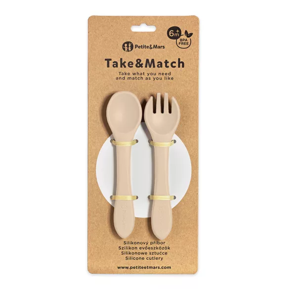 Petite&Mars Silikónové príbory, TAKE&MATCH, Desert Sand, 6 mesiacov+