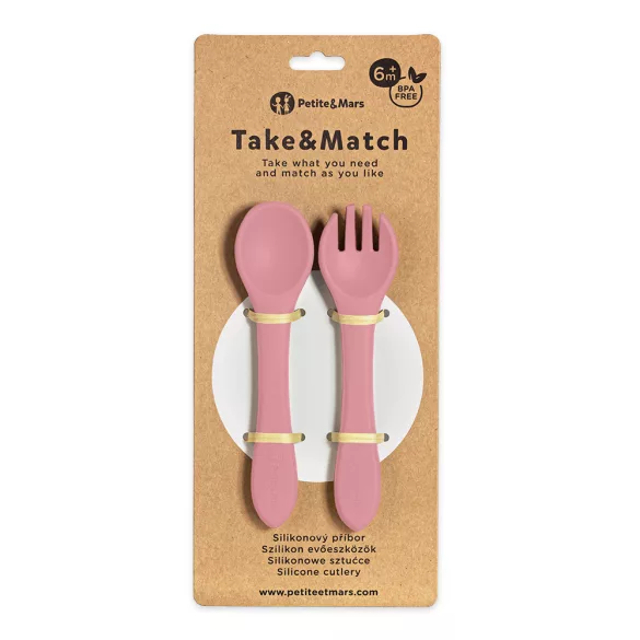 Petite&Mars Silikónové príbory, TAKE&MATCH, Dusty Rose, od 6 mesiacov