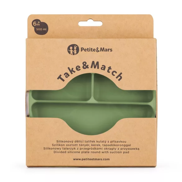 Petite&Mars Silikónový tanier s priehradkami, okrúhly Take&Match Sweet Pea 6m+