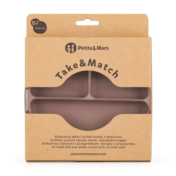Petite&Mars Silikónový tanier s priehradkami, okrúhly Take&Match Velvet Latte 6m+