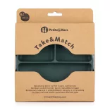 Petite&Mars Silikónový okrúhly tanier s priehradkami, Take&Match, Misty Green, od 6 mesiacov