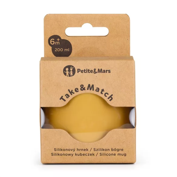 Petite&Mars Silikónový pohár, Take&Match, od 6 mesiacov, Intense Ochre