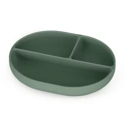   Petite&Mars Silikónový oválny tanier s priehradkami, Take&Match, Misty Green, 6 mesiacov+