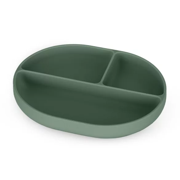 Petite&Mars Silikónový oválny tanier s priehradkami, Take&Match, Misty Green, 6 mesiacov+