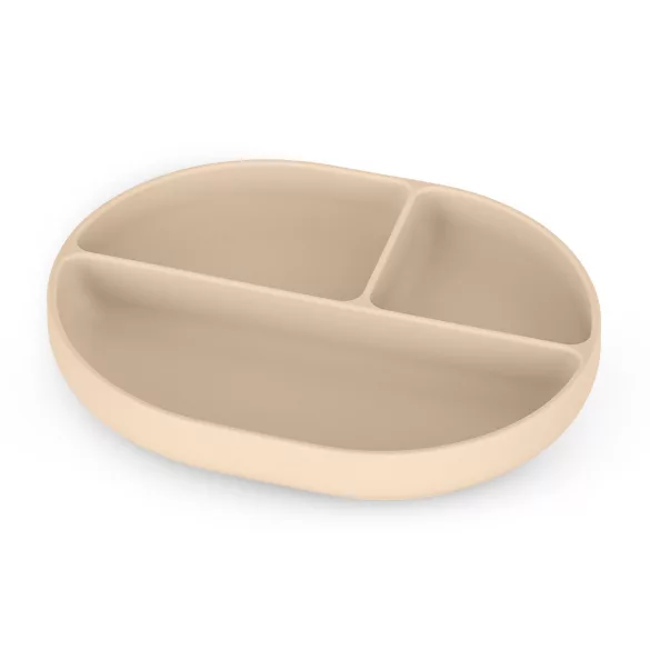 Petite&Mars Silikónový oválny tanier s priehradkami, Take&Match, Desert Sand, od 6 mesiacov