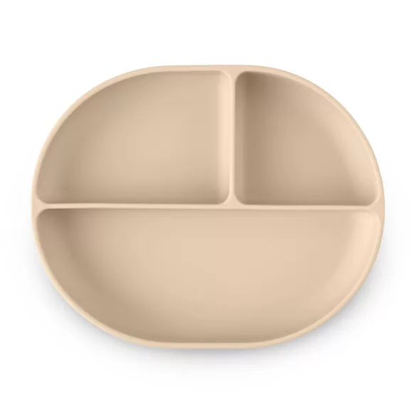Petite&Mars Silikónový oválny tanier s priehradkami, Take&Match, Desert Sand, od 6 mesiacov
