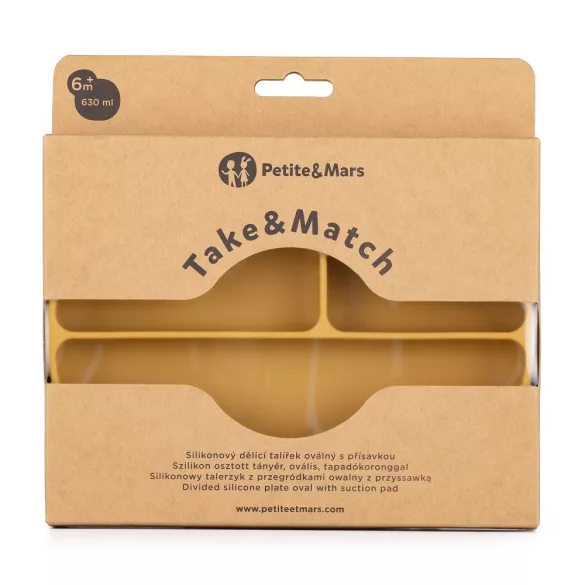 Petite&Mars Silikónový deliteľný oválny tanier, Take&Match, Intense Ochre, 6 mesiacov+
