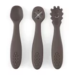 Petite&Mars Sada 3 silikónových lyžičiek na učenie sa jesť Take&Match Bitter Cocoa 6m+