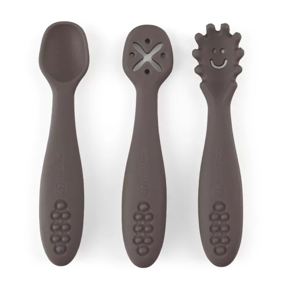 Petite&Mars Sada 3 silikónových lyžičiek na učenie sa jesť Take&Match Bitter Cocoa 6m+