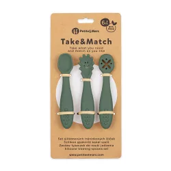  Petite&Mars Sada silikónových lyžičiek na trénovanie, 3 ks, Take&Match, Misty Green, od 6 mesiacov