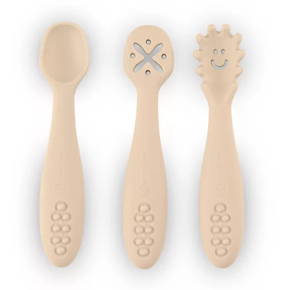 Petite&Mars Sada silikónových lyžičiek na trénovanie, 3 ks, Take&Match, Desert Sand, od 6 mesiacov