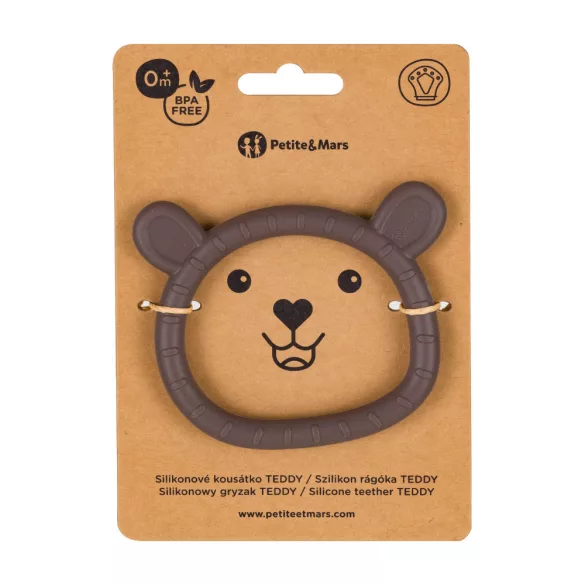 PETITE&MARS Silikónový hryzátko Teddy Bitter Cocoa 0m+