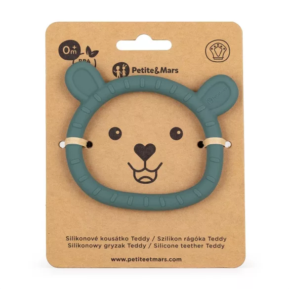 Petite&Mars Silikónový hryzátko, Teddy, Misty Green, od 0 mesiacov