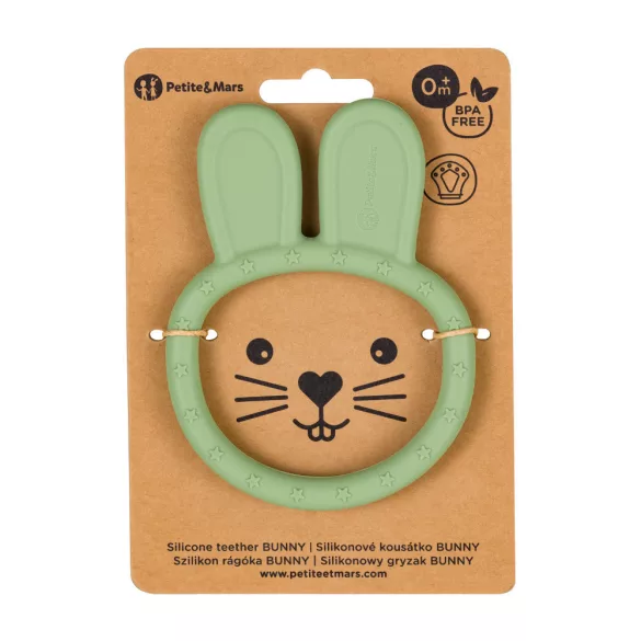 PETITE&MARS Silikónový hryzátko Bunny Sweet Pea 0 mesiacov+