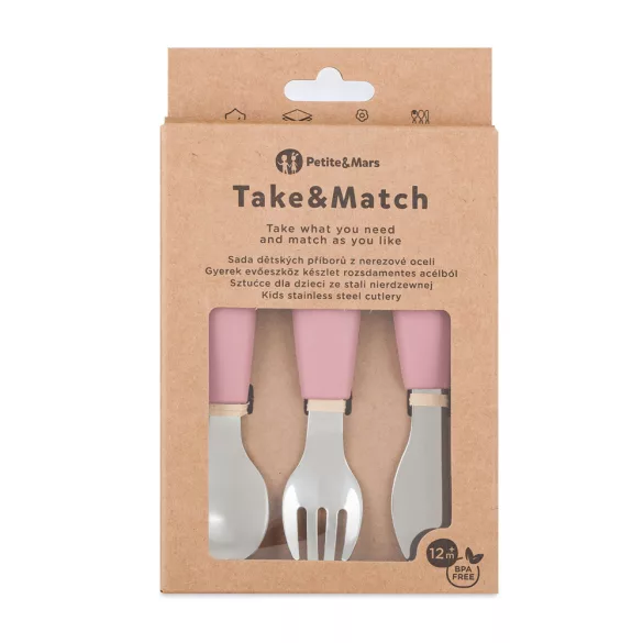 Petite&Mars Sada príborov z nehrdzavejúcej ocele Take&Match Dusty Rose 12m+