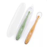 PETITE&MARS Silikónové lyžičky s puzdrom, sada 2 ks, Take&Match Pea – Ochre 6m+