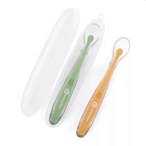 PETITE&MARS Silikónové lyžičky s puzdrom, sada 2 ks, Take&Match Pea – Ochre 6m+