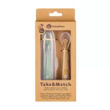 PETITE&MARS Silikónové lyžičky s puzdrom, sada 2 ks, Take&Match Pea – Ochre 6m+