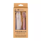 PETITE&MARS Silikónové lyžičky s puzdrom, sada 2 ks, Take&Match Sand – Rose 6 mesiacov+