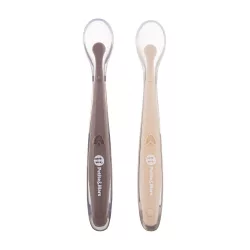   PETITE&MARS Silikónové lyžičky s puzdrom, sada 2 ks, Take&Match Sand – Cocoa 6m+