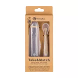 PETITE&MARS Silikónové lyžičky s puzdrom, sada 2 ks, Take&Match Sand – Cocoa 6m+