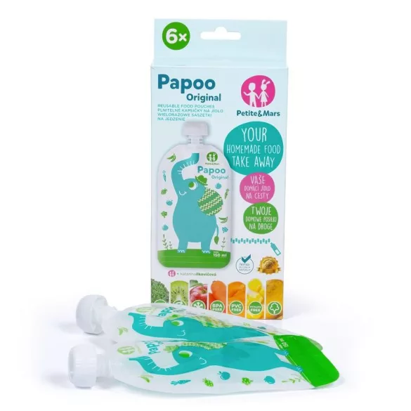 Petite&Mars Papoo Original vrecúško na detskú výživu, slon, 6 ks