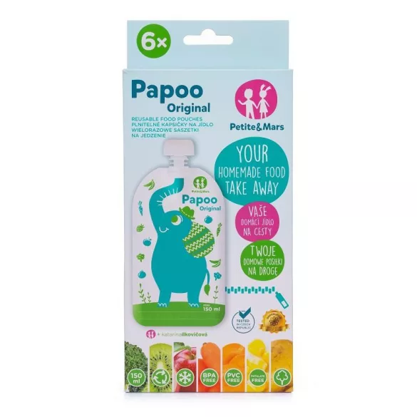 Petite&Mars Papoo Original vrecúško na detskú výživu, slon, 6 ks