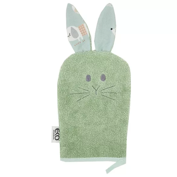 EKO Bavlnená froté kúpeľová rukavica s uškami Bunny 20x15 cm - Olivovo zelená