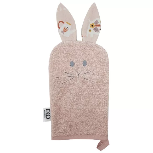 EKO Bavlnená froté kúpeľová rukavica s uškami Bunny 20x15 cm – ružová