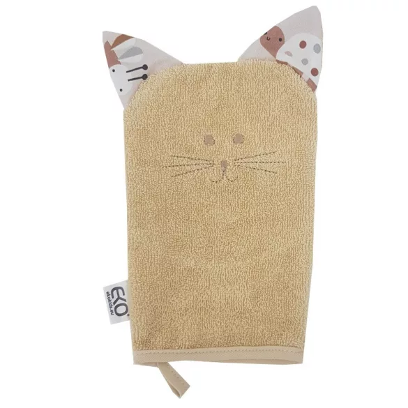 EKO Bavlnená froté kúpacia rukavica s uškami Cat 20x15 cm - Béžová
