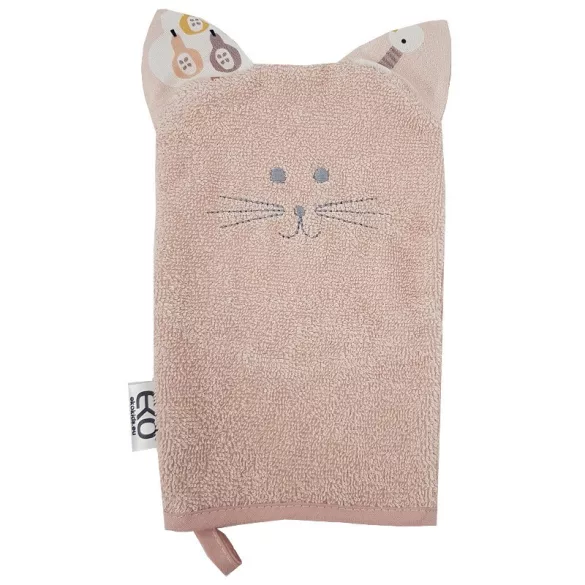 EKO Bavlnená froté kúpacia rukavica s uškami Cat 20x15 cm - ružová