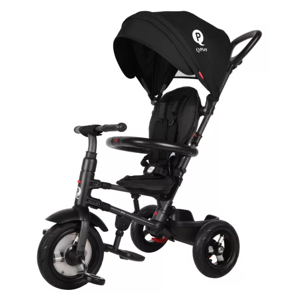 QPLAY Trojkolka Rito air gel (guma) Black, vek 10–72 mesiacov