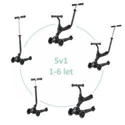   QPLAY Sema Pro 5v1 kolobežka / odrážadlo pre deti od 1 do 6 rokov, do 50 kg – čierna